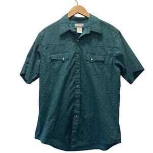 Wrangler Wrancher Men’s Blue teal Paisley Pearl Snap Cowboy Work Shirts L Large